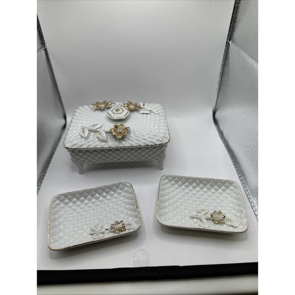 Other - Vintage Tilso Trinket Box With Matching Trinket Dishes